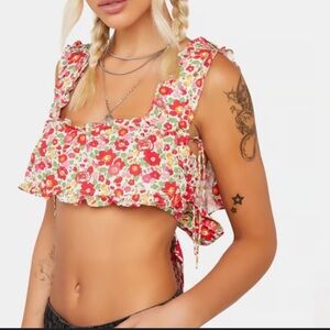 For Love & Lemons Floral Crop Top - Red and Green